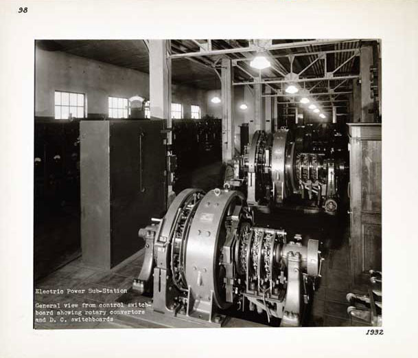 Photographic Print, Electric Power Sub-Station, general view from control switchboard showing rotary convertors and D.C. switchboards, c.1932