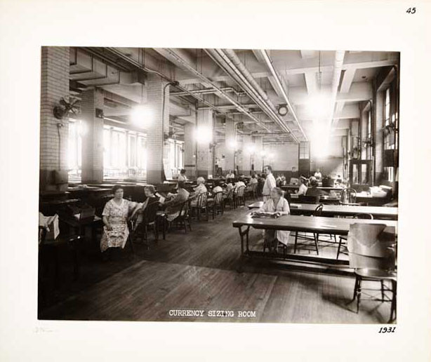 Photographic Print, Currency Sizing Room, c. 1931.