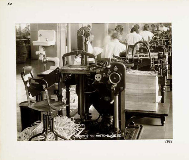 Photographic Print, Currency Trimming Machine, c. 1931.