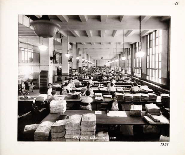 Photographic Print, Currency Examining Room, c. 1931.