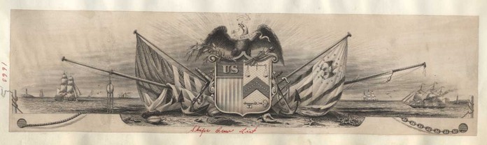Proof, vignette Eagle and Flags for Ship's Crew List