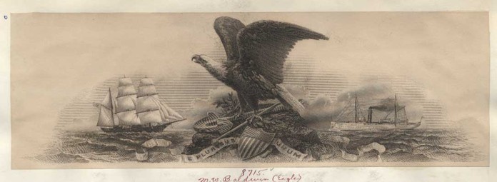 Proof, vignette, Eagle and Two Revenue Cutters