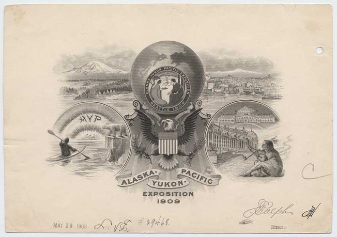 Approved plate proof, Souvenir Card, Alaska-Yukon-Pacific Exposition, 1909