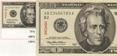 Diagram of two partial $20 bills