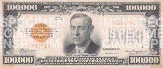 $100,000 Gold Certificate Face